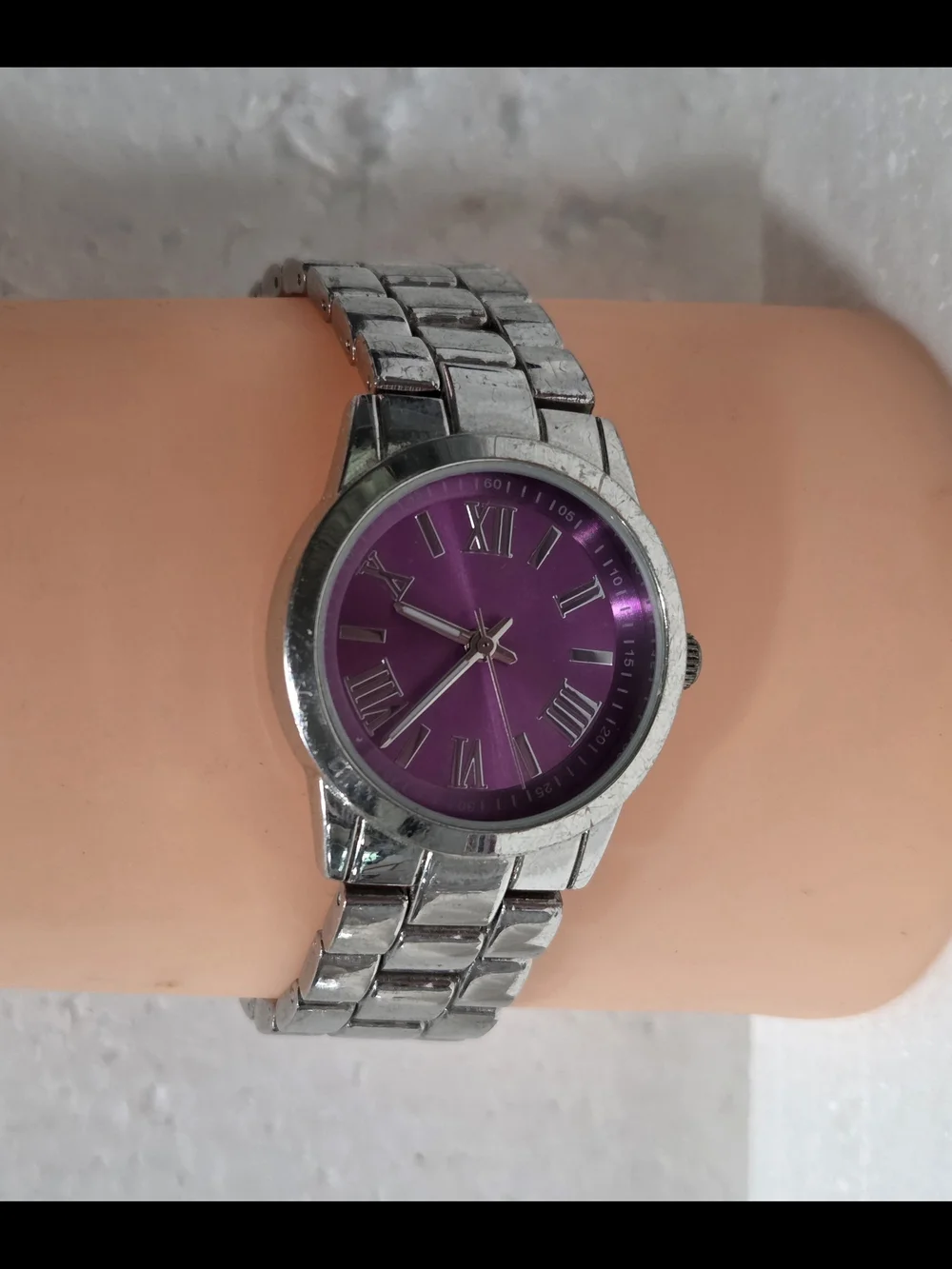 FMD Classic Silver Bracelet Watch with Purple Dial